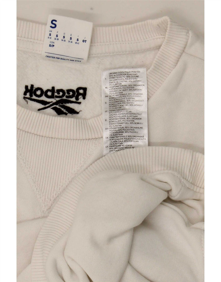 Reebok Womens Graphic Crop Sweatshirt Jumper UK 8/10 Small White Polyester