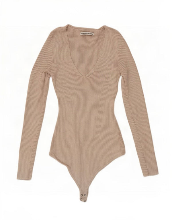 Abercrombie & Fitch Womens Long Sleeve Bodysuit UK 8 Small Beige Viscose