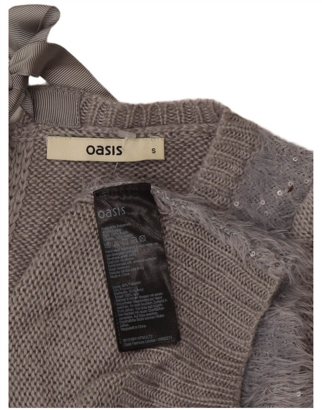 Oasis Dame Boat Neck Jumper Sweater UK 10 Small Grå Polyamid