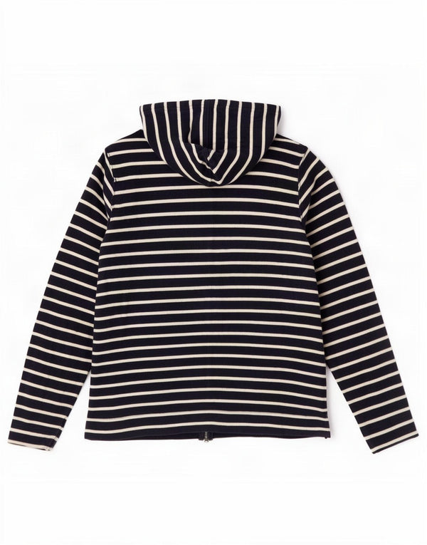 L.L.Bean Womens Zip Hoodie Sweater UK 14 Medium Navy Blue Striped Cotton
