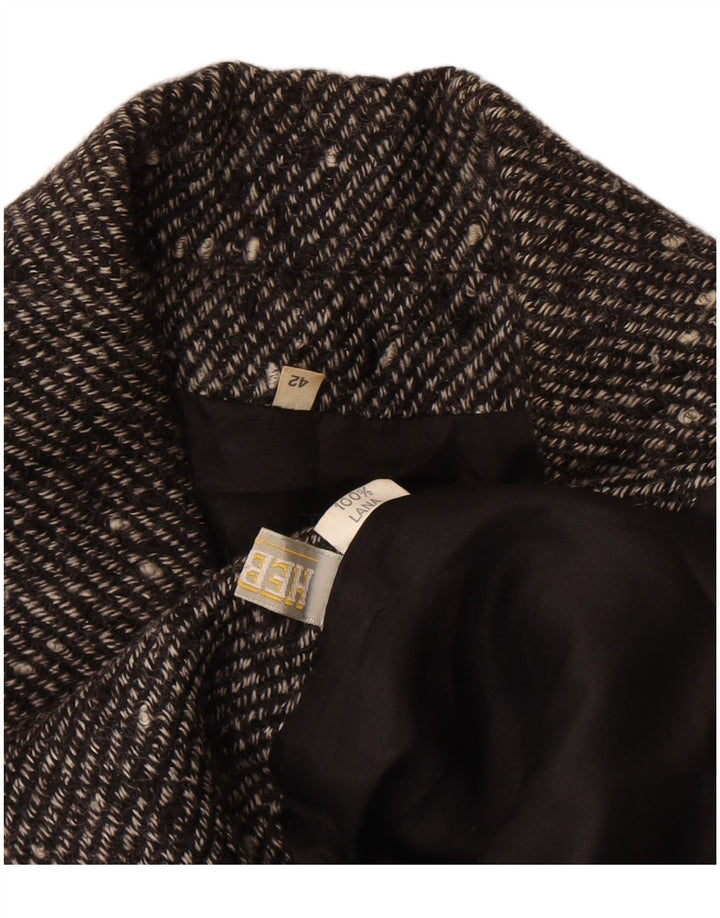 Vintage dobbeltradet blazerjakke til kvinder EU 42 Large Black Flecked Wool