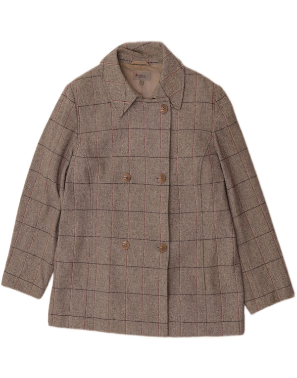 Marks & Spencer Womens Double Breasted Coat UK 18 XL Grey Check New Wool