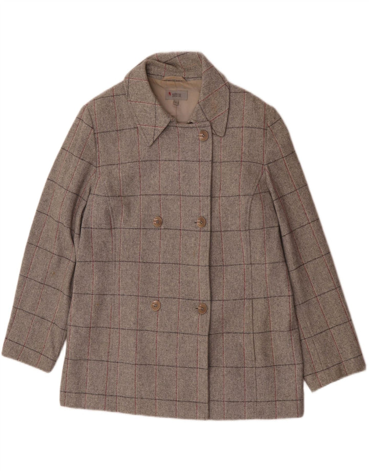 Marks & Spencer Womens Double Breasted Coat UK 18 XL Grey Check New Wool