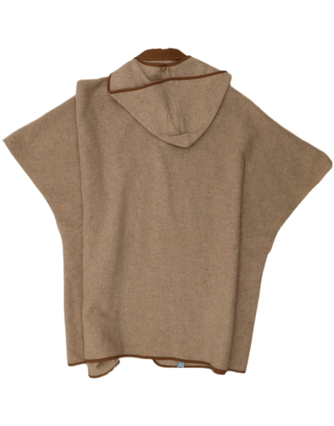 Vintage Womens Hooded Poncho Coat One Size Beige Colourblock