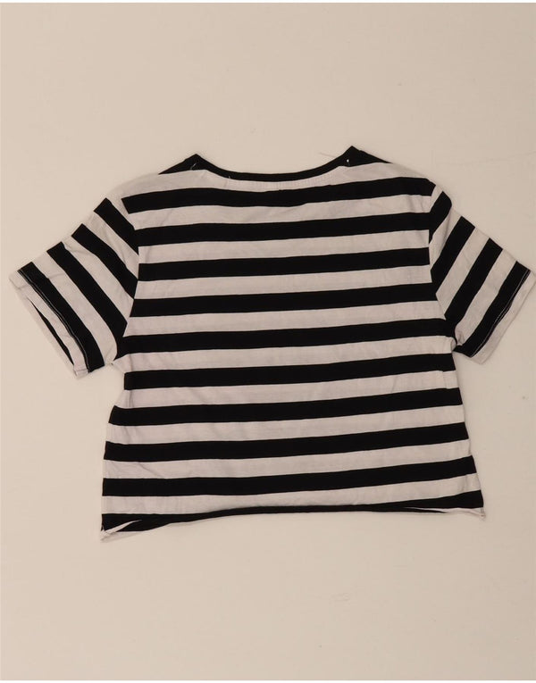 Guess Womens Crop Grafisk T-Shirt Top UK 6 XS Sort Stribet