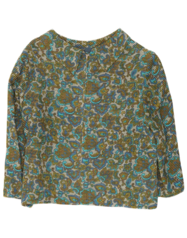 Vintage kvinders beskæring 3/4 ærmet bluse Top UK 12 Medium Multicolored Floral