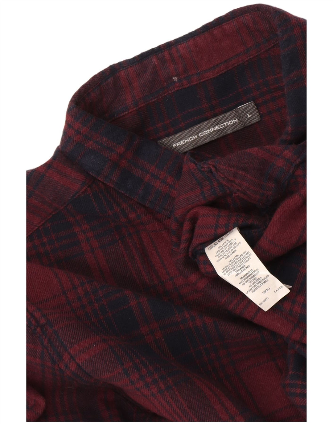 French Connection Mens Flannel Shirt Large Burgundy Check Cotton