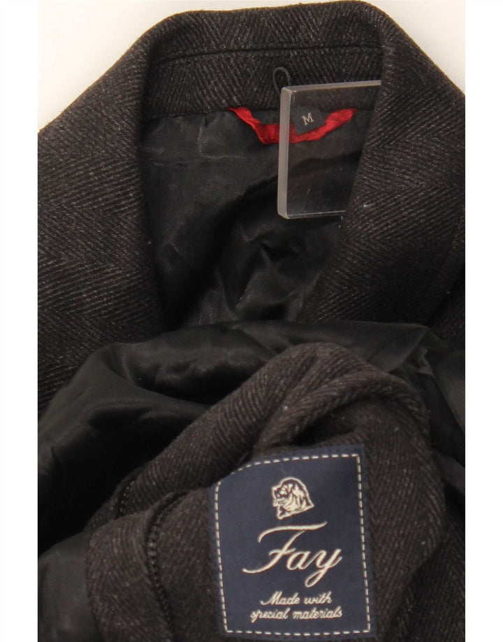Fay Mens Overcoat UK 38 Medium Grey Herringbone