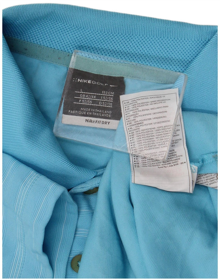 Nike Mens Polo Shirt UK 42/44 Large Blue Striped Polyester