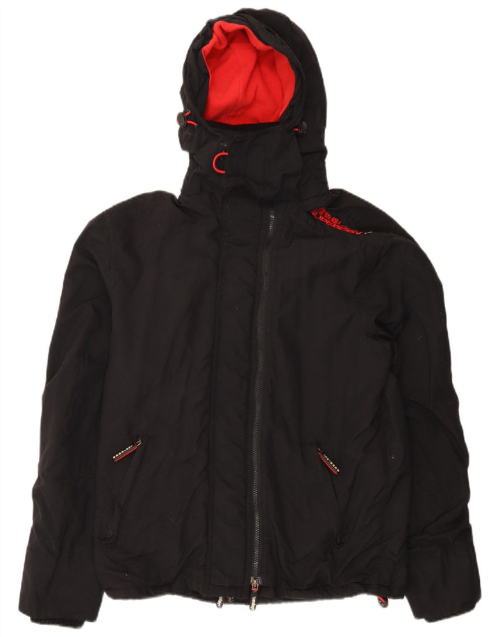 Superdry Womens Graphic Hooded Windbreaker Jacket UK 14 Medium Black Nylon