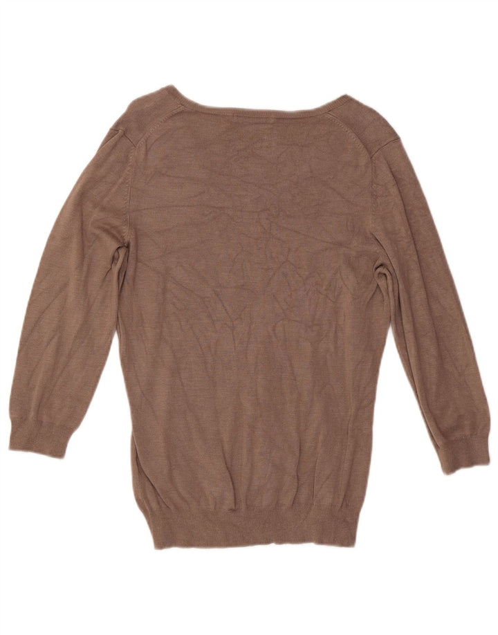 Marks & Spencer Womens V-Neck Jumper Sweater UK 12 Medium  Brown Viscose