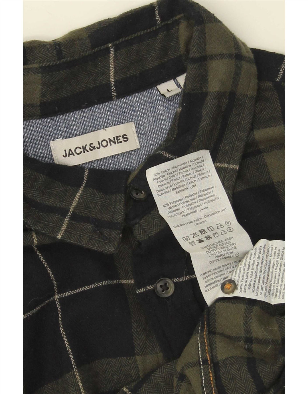 Jack & Jones Mens Flannel Shirt Large Green Check Cotton