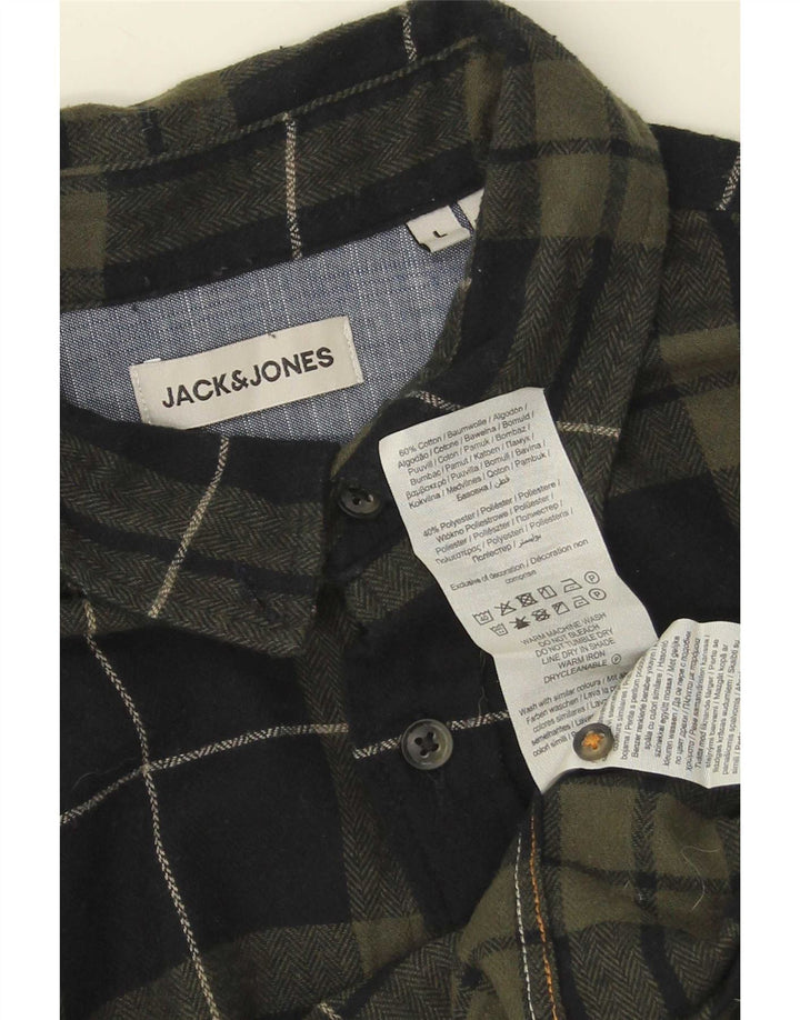 Jack & Jones Mens Flannel Shirt Large Green Check Cotton