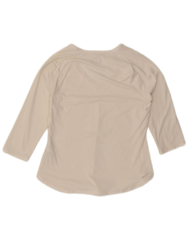 Nike Womens Dri Fit Top 3/4 Sleeve UK 12 Medium White Polyester