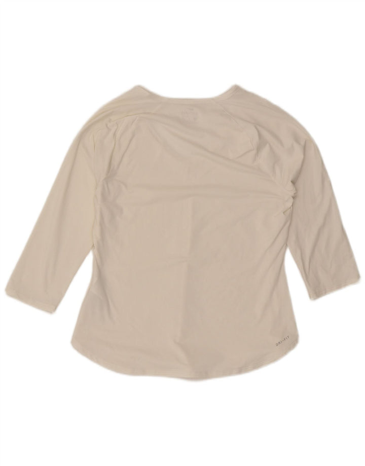 Nike Dame Dri Fit Top 3/4 ærme UK 12 Medium White Polyester