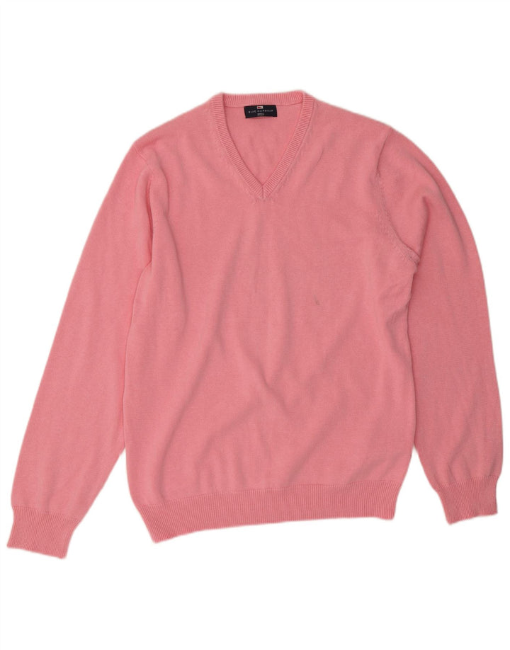 Marks & Spencer Herren-Pullover mit V-Ausschnitt aus mittelrosa Baumwolle