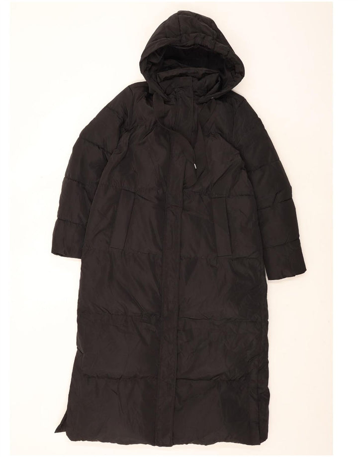 Zara Mujer Abrigo Acolchado Extragrande Con Capucha UK 44 Medio Poliéster Negro
