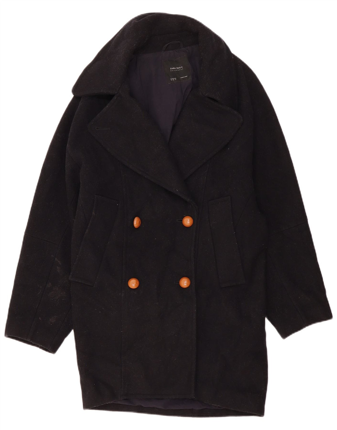Zara Womens Oversized Double Breasted Coat UK 6 XS Black