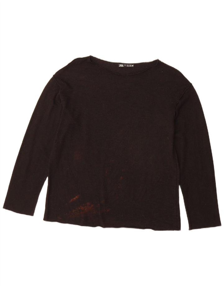 Zara Damen Übergroßes Top Langarm UK 10 Small Schwarz