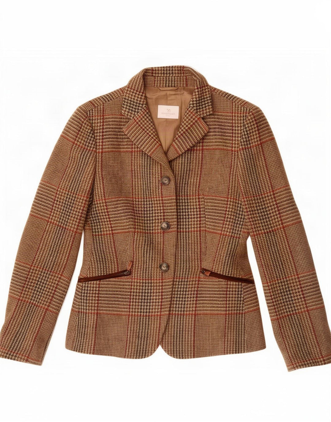 Jaqueta blazer feminina de 3 botões Norton Wilson IT 44 xadrez marrom médio