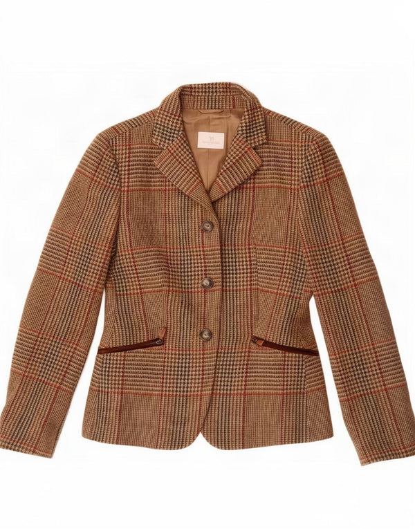 Jaqueta blazer feminina de 3 botões Norton Wilson IT 44 xadrez marrom médio