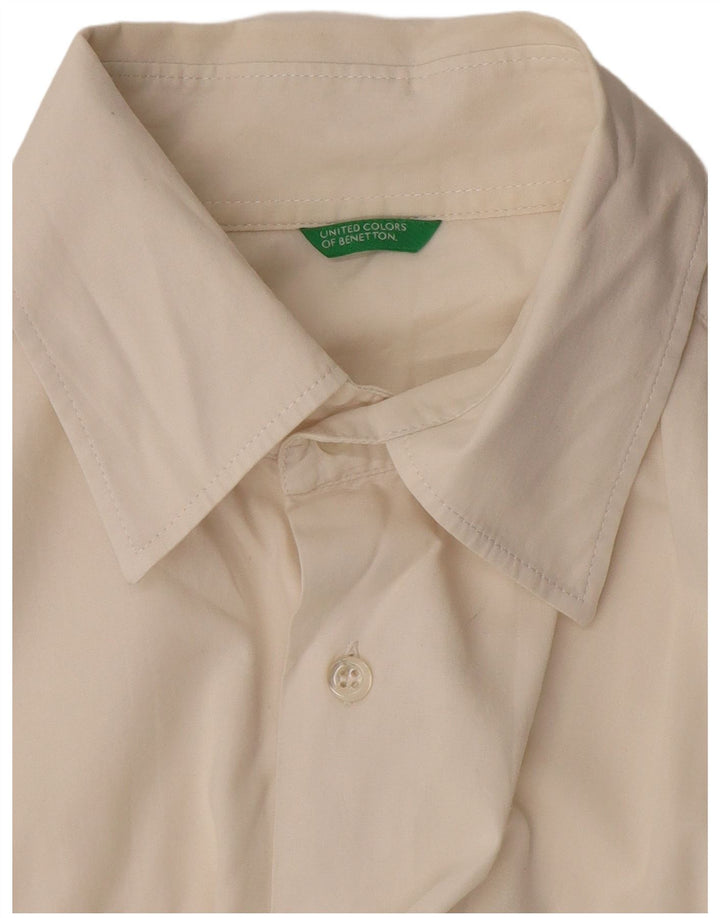 Benetton Mens Short Sleeve Shirt Medium Off White