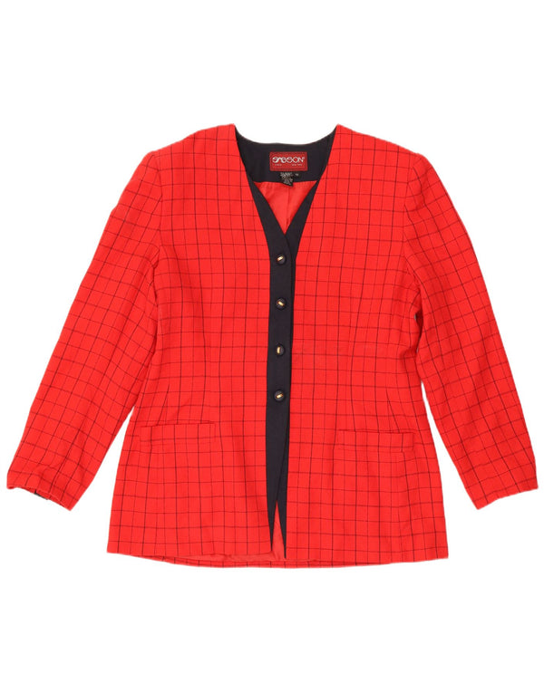 Jaqueta Blazer Feminina Vintage com 4 Botões EUA 12 Grande Poliéster Xadrez Vermelho