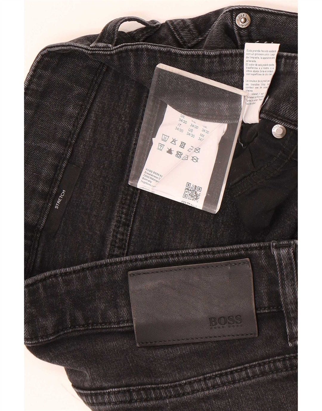 Hugo Boss Mens Stretch Straight Jeans W34 L30 Grey Cotton