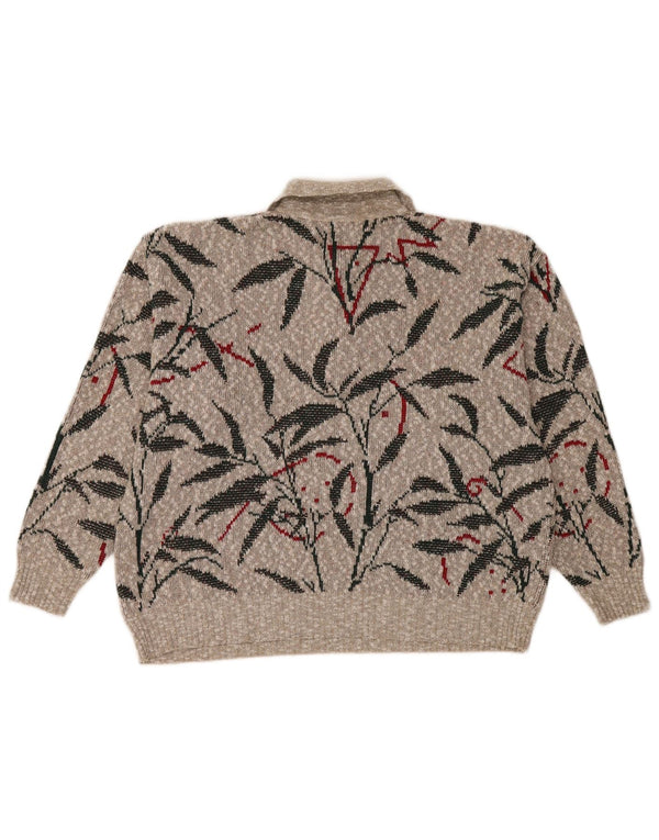 Vintage Womens Polo Neck Jumper Sweater UK 16 Large Grey Floral