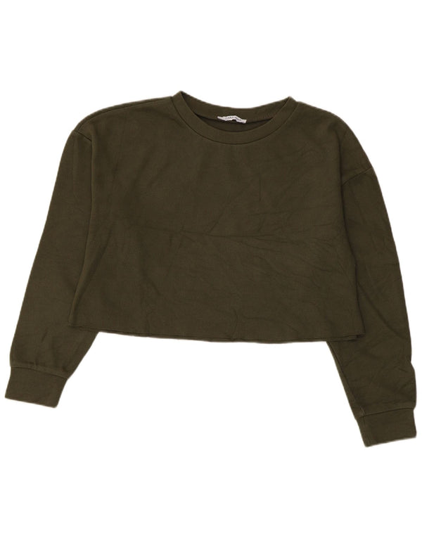 Zara Womens Crop Oversize Sweatshirt Jumper UK 10 Petit Kaki