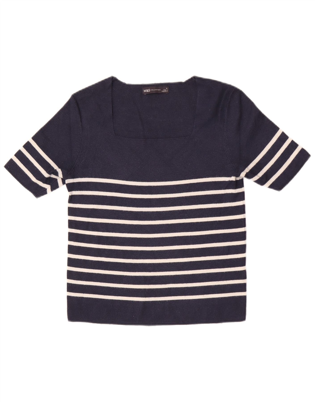 Marks & Spencer Womens Crop Top UK 12 Medium Navy Blue Striped Viscose