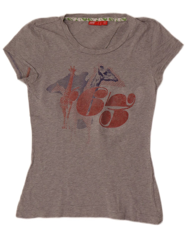 Puma Damen Grafik T-Shirt Top UK 10 Small Grau Baumwolle