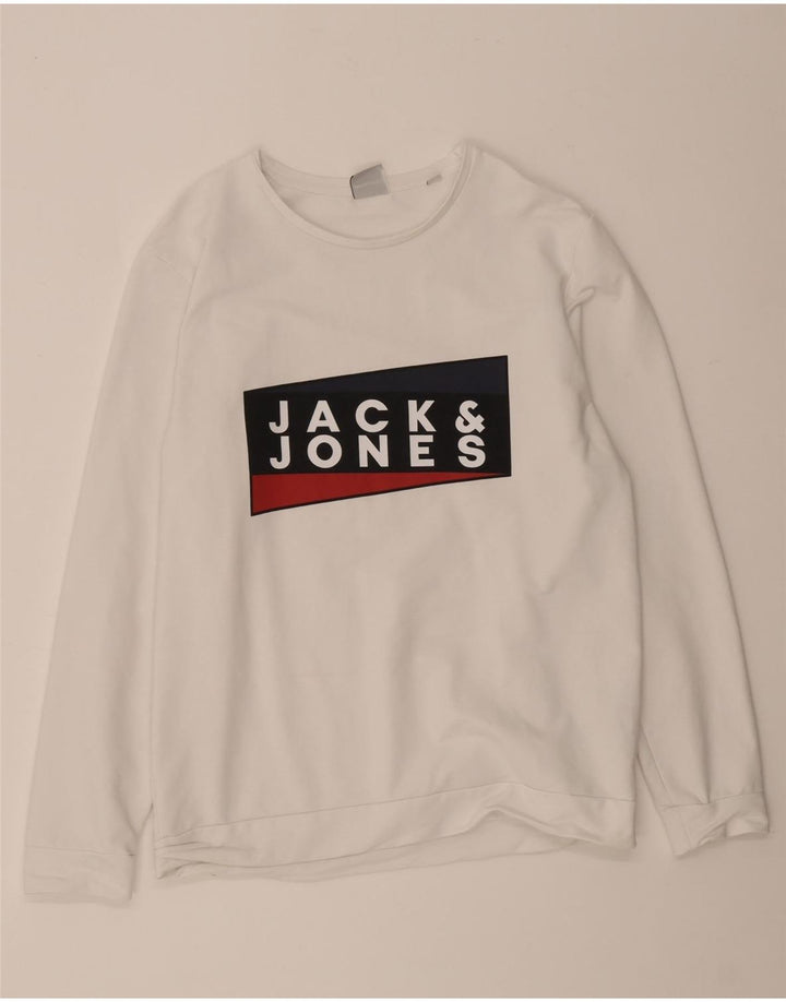 Jack & Jones Mens Graphic Sweatshirt Jumper Large White Cotton