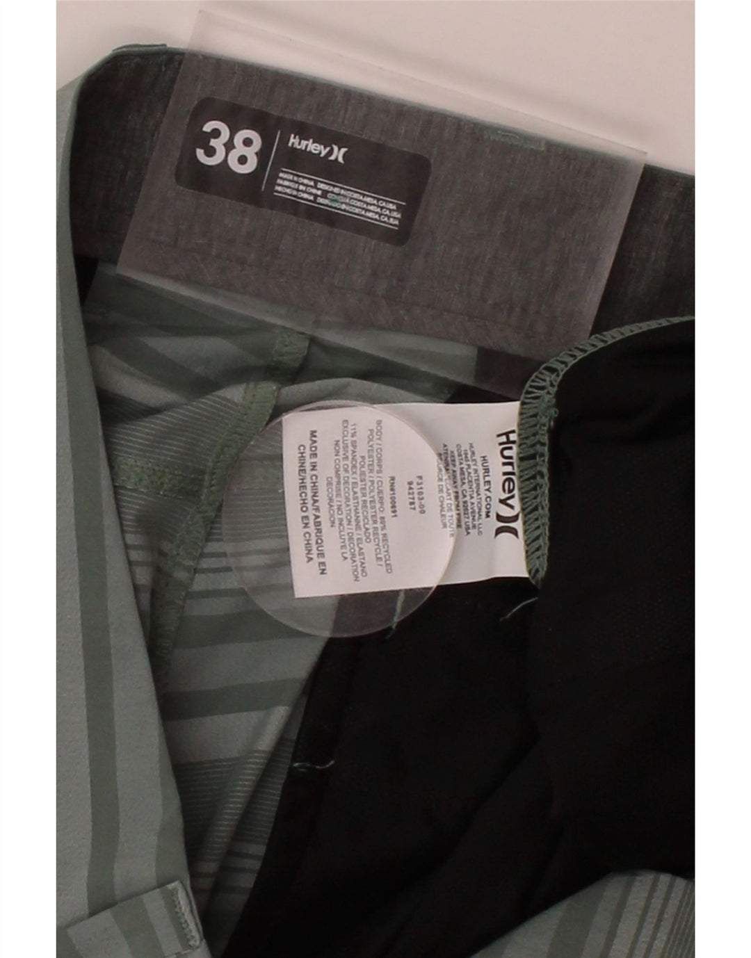 HURLEY Mens Chino Shorts W38 XL Green Striped Polyester Vintage Hurley and Second-Hand Hurley from Messina Hembry 