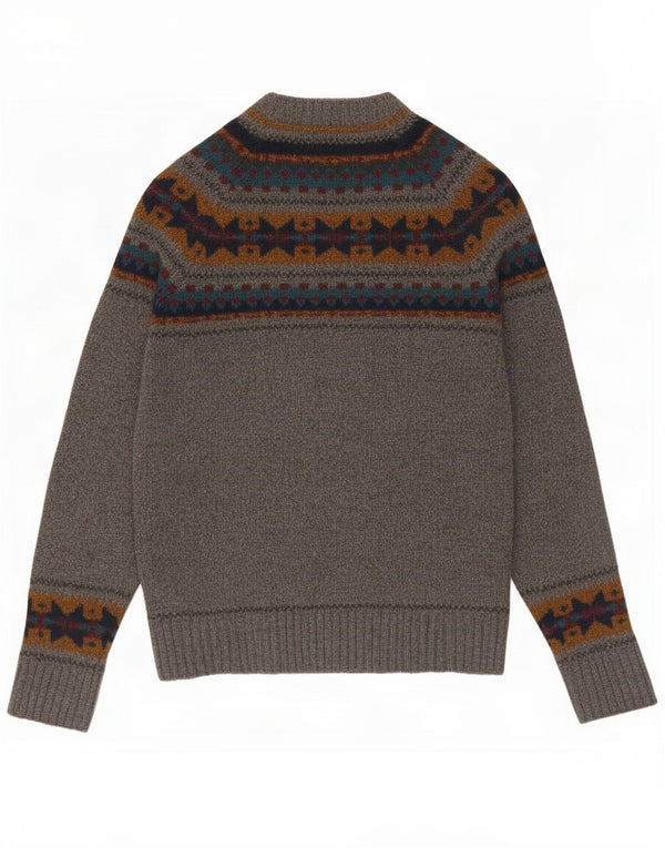 White Stuff Mens Crew Neck Jumper Sweater Small Grey Fair Isle Lambswool