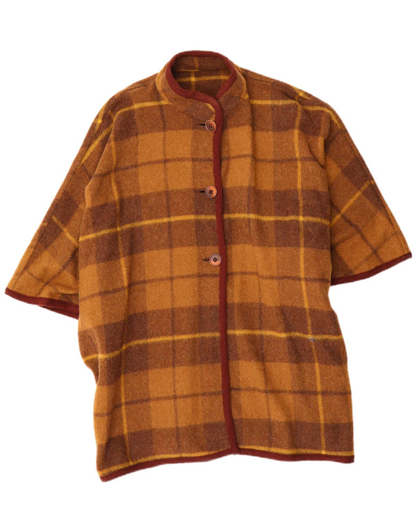 Casaco poncho feminino vintage solto tamanho único xadrez marrom
