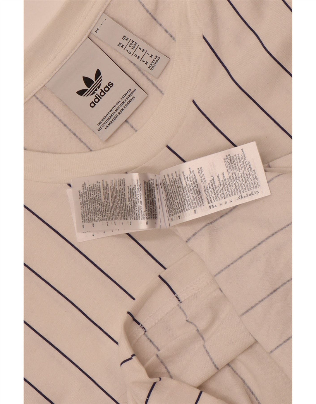 Adidas Mens Graphic T-Shirt Top Medium White Striped Cotton