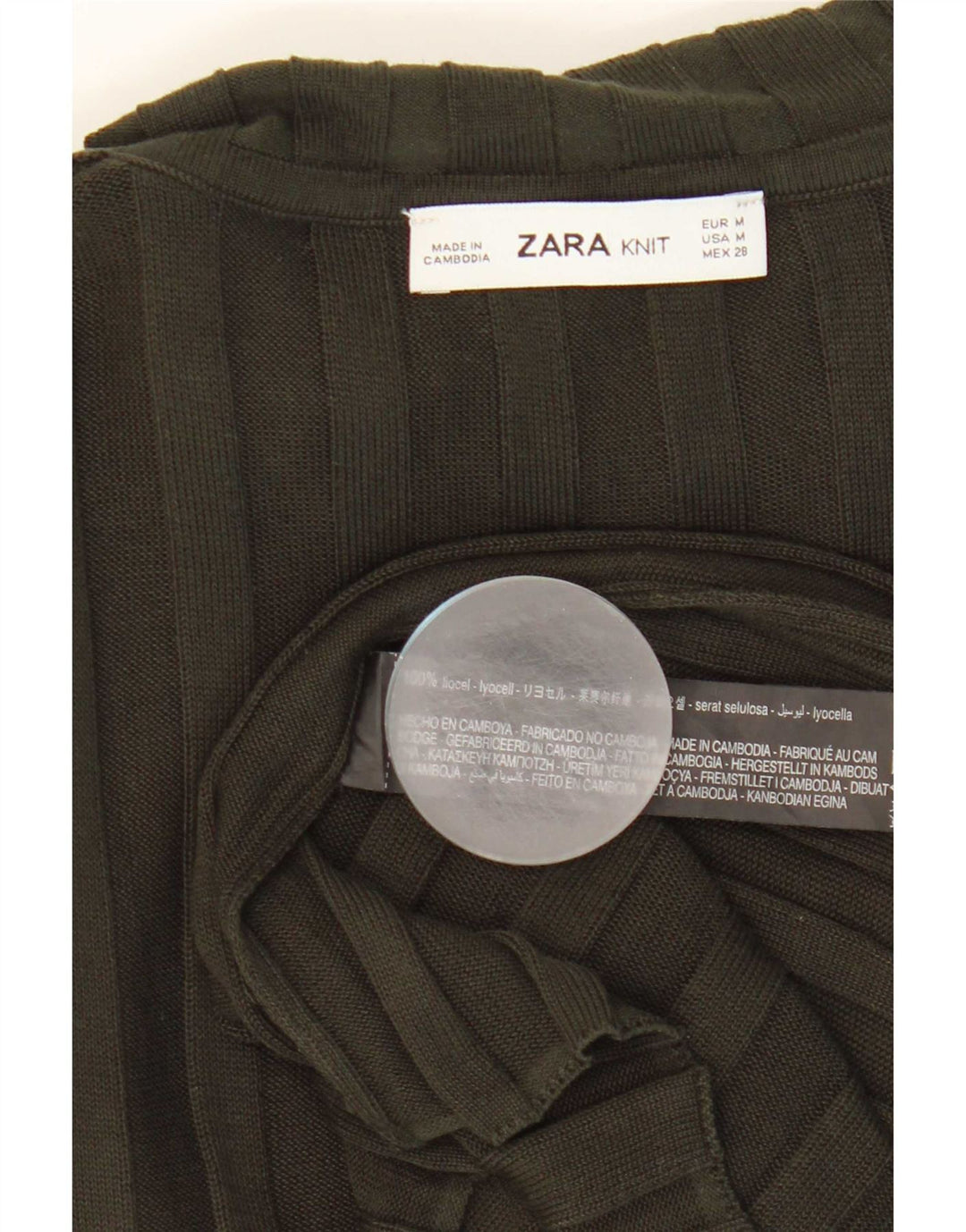 Top Zara da donna a maniche lunghe UK 12 Medium Khaki Lyocell