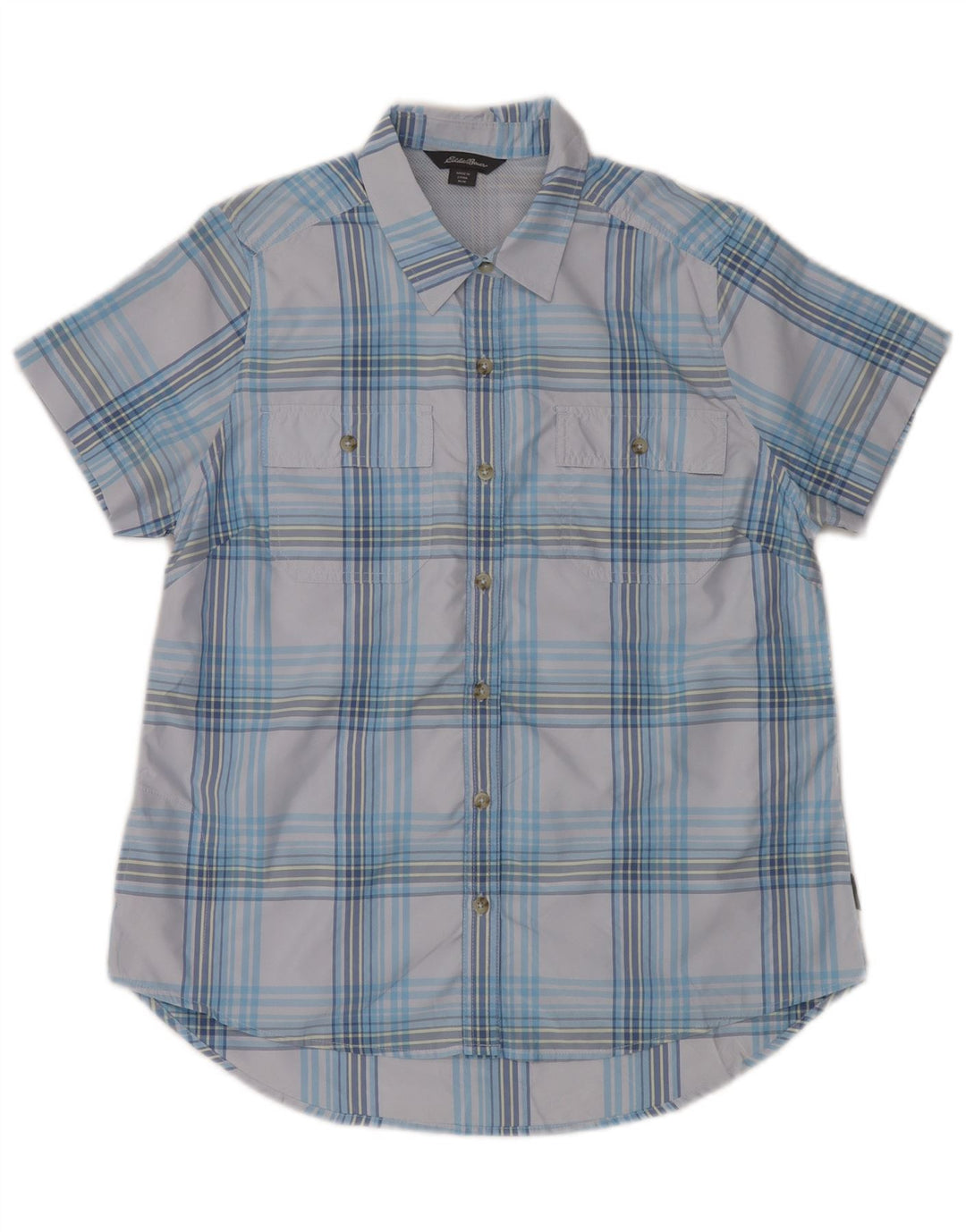 EDDIE BAUER Camisa de manga corta para mujer UK 44 Poliéster a cuadros azul medio