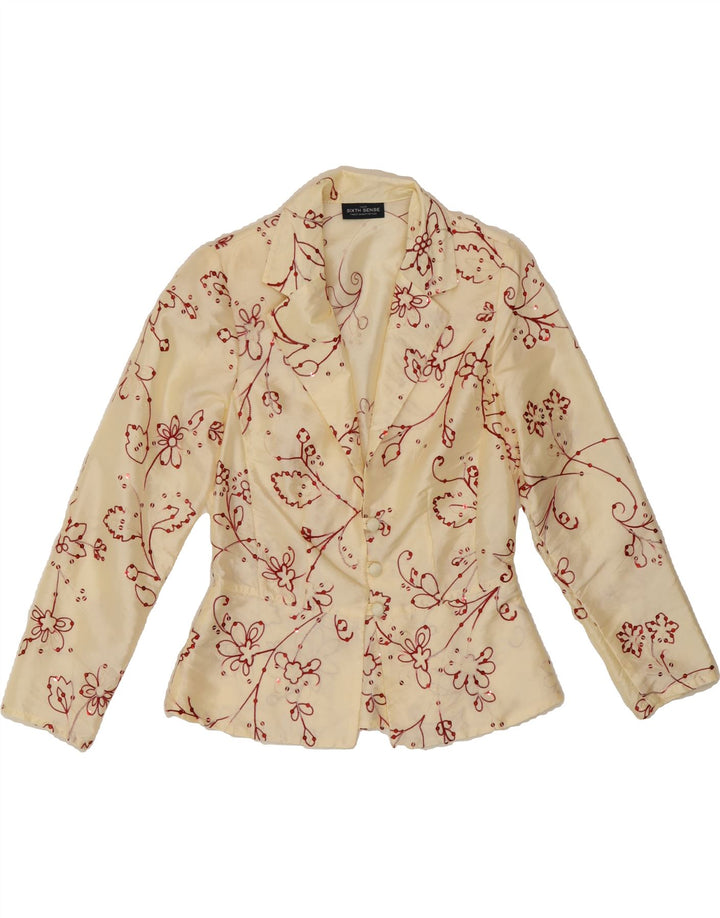 YOUR SIXTH SENSE Womens Blazer Jacket UK 10 Small Off White Floral Vintage Your Sixth Sense and Second-Hand Your Sixth Sense from Messina Hembry 