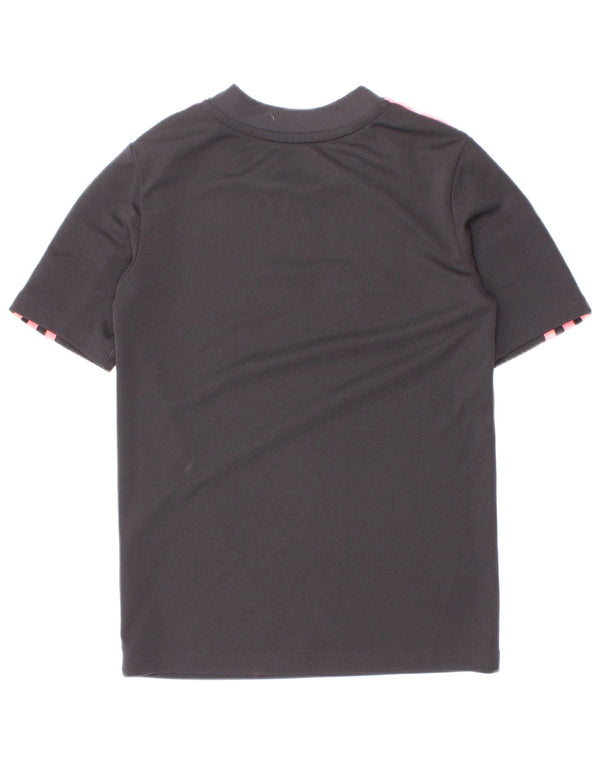 Adidas Girls T-Shirt Top 7-8 Years Black Colourblock Polyester