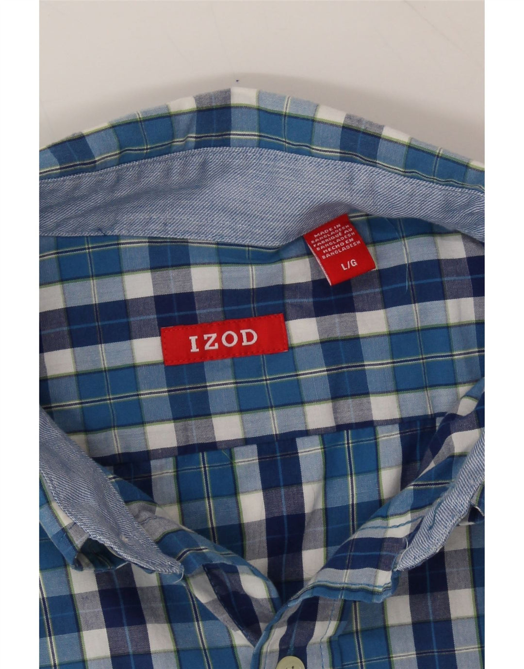 IZOD Mens Short Sleeve Shirt Large Blue Check Cotton Vintage Izod and Second-Hand Izod from Messina Hembry 