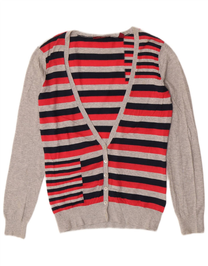 Ted Baker Damen-Cardigan-Pullover, Größe 2, klein, rot gestreift, Baumwolle