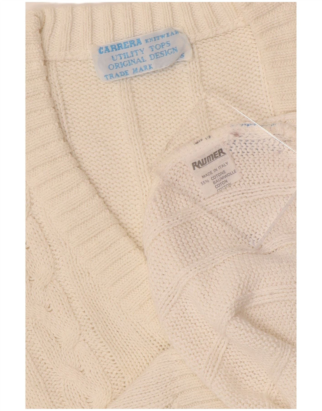 CARRERA Mens V-Neck Jumper Sweater Small White Cotton