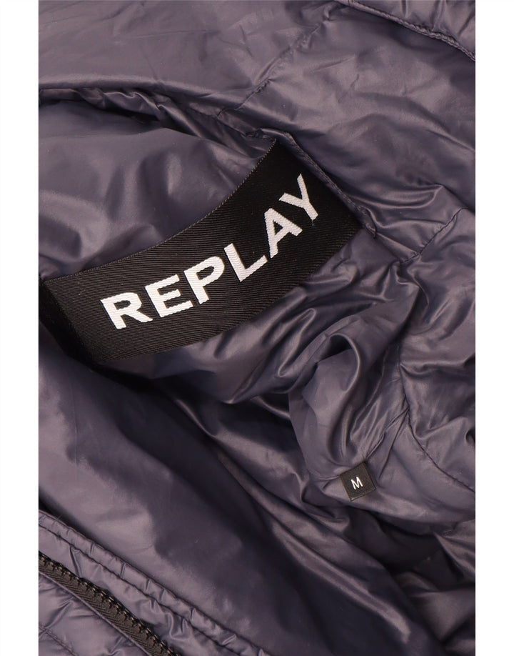 Replay Womens Hooded Padded Jacket UK 12 Medium Navy Blue Polyamide