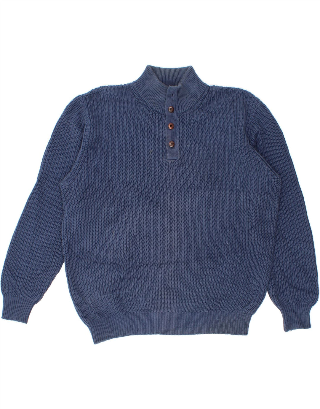 L.L.BEAN Mens Button Neck Jumper Sweater Medium Blue Cotton