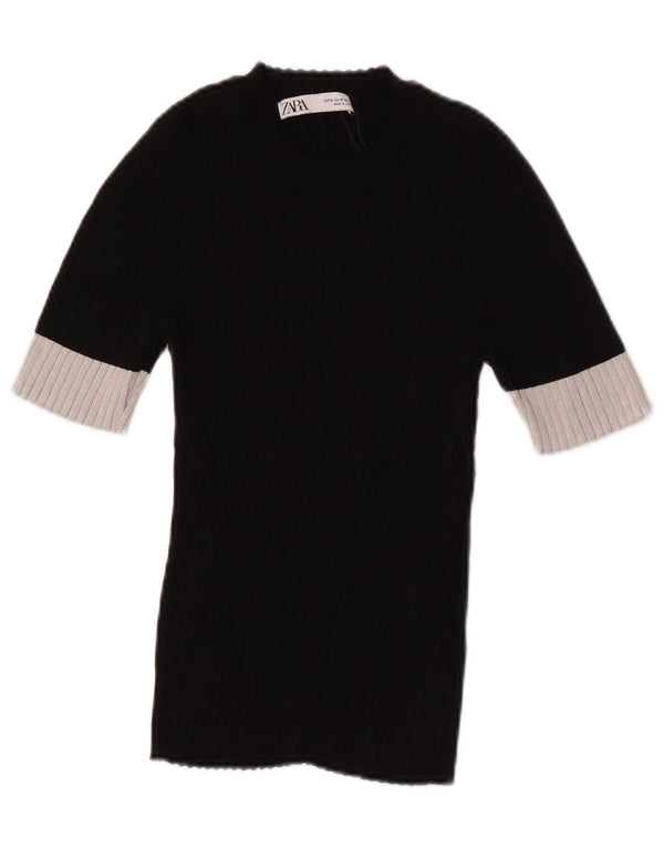 Zara Womens Crop Turtle Neck Jumper Sweater UK 12 Medium Black Colourblock