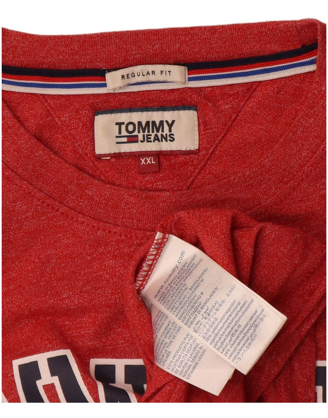 Tommy Hilfiger Mens Regular Fit Graphic Top Long Sleeve 2XL Red Flecked