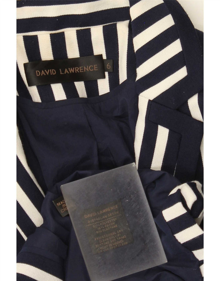 David Lawrence Womens Crop Blazer Jacket US 6 Medium Navy Blue Striped