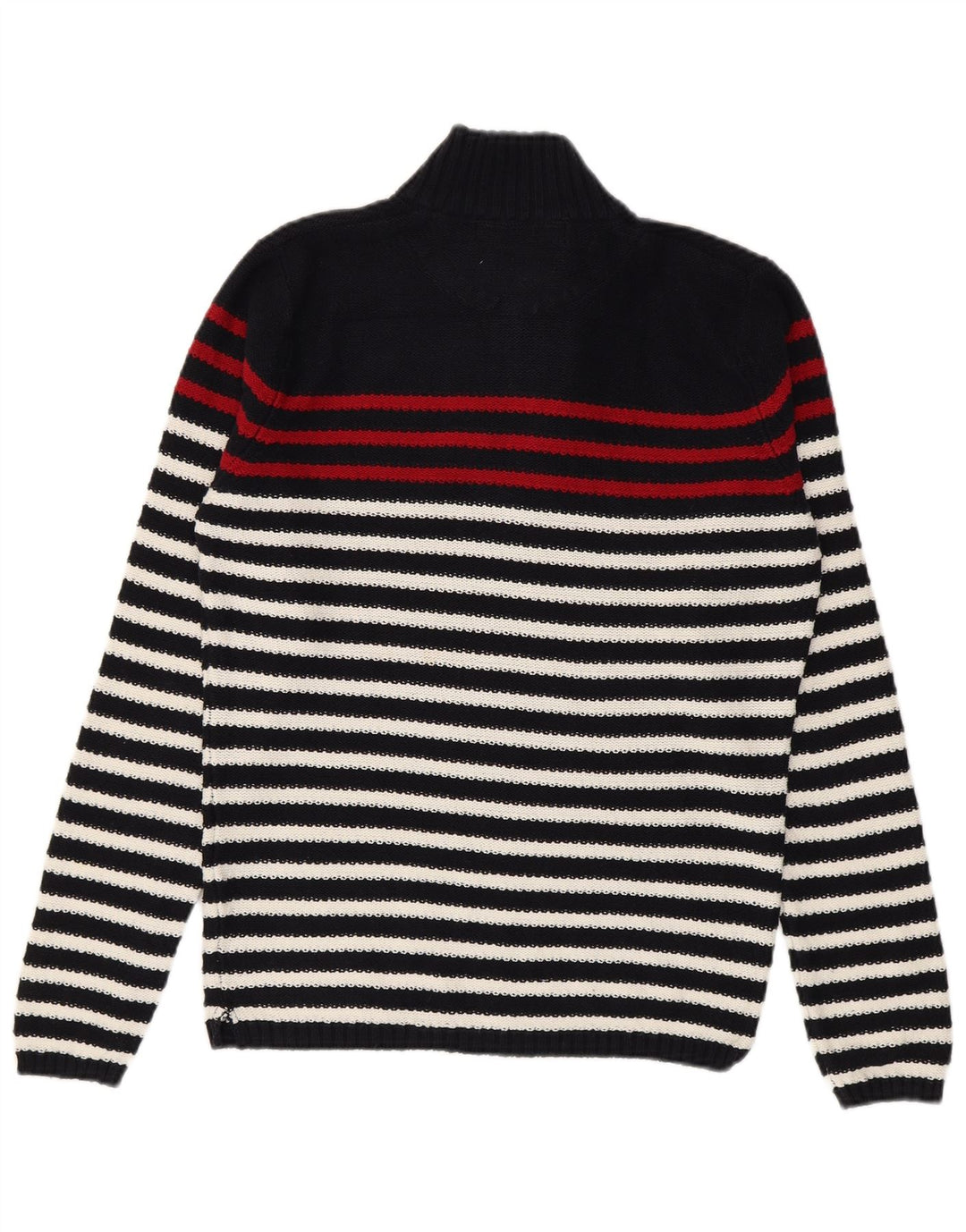 Zara Mens Zip Neck Jumper Sweater Medium Navy Blue Striped Cotton